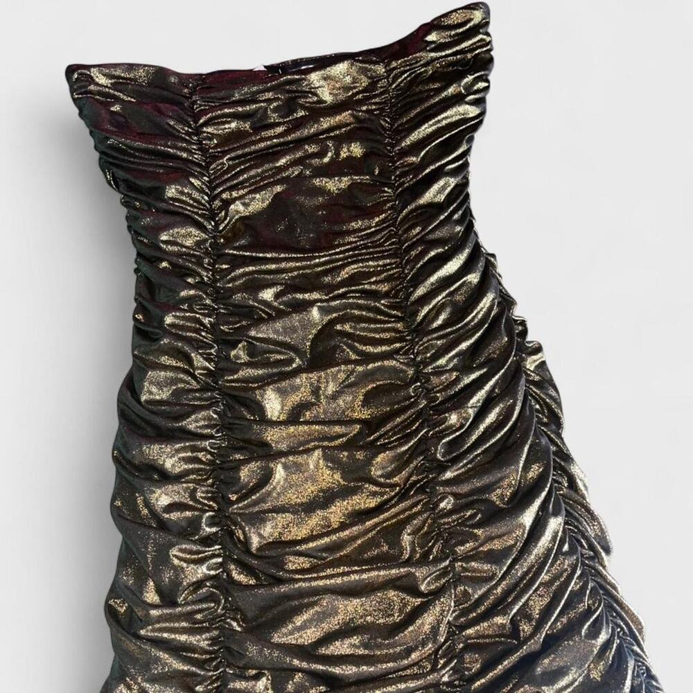 One Clothing Gold Black Metallic Chrome Strapless Mini Dress - Size M